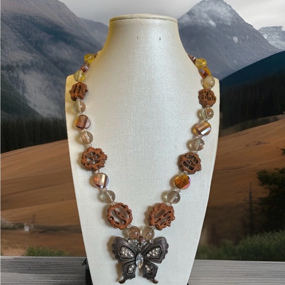 Butterfly Pendant Beaded Necklace